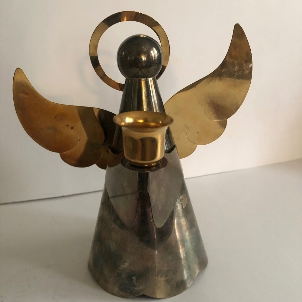 Vintage Elegance silver on brass Angel Candleholder for Christmas and more
